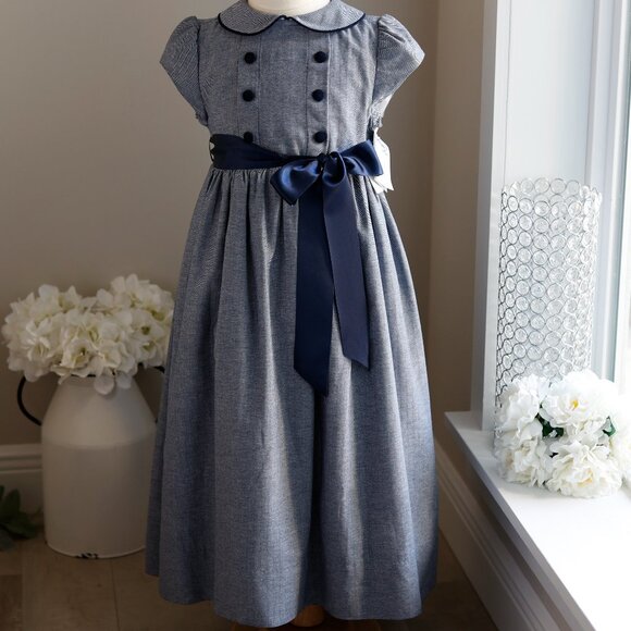 Navy Herringbone Dress Bailey Boys Classics Girl's Size 7 New With Tags - Picture 2 of 4